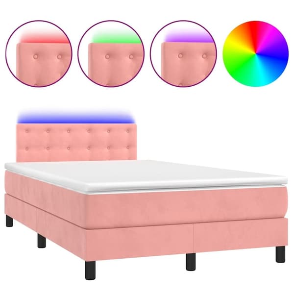 vidaXL Ramsäng med madrass & LED rosa 120x190 cm sammet