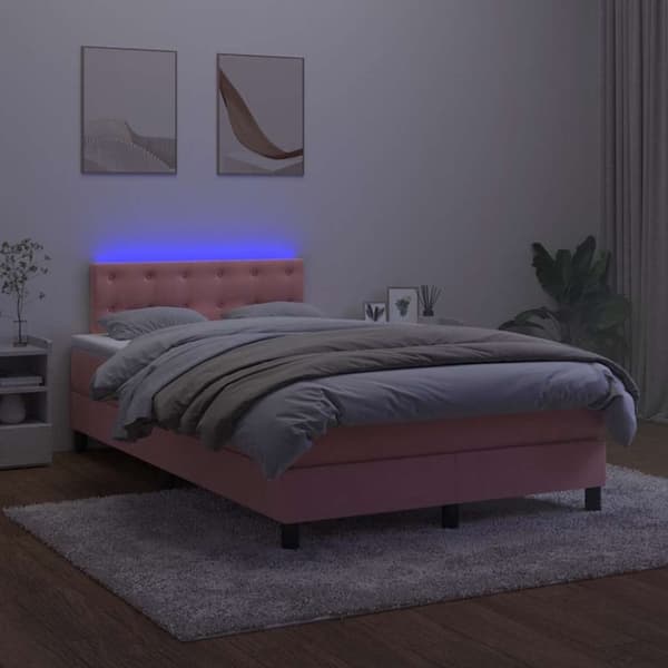 vidaXL Ramsäng med madrass & LED rosa 120x190 cm sammet