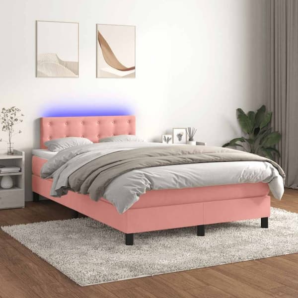 vidaXL Ramsäng med madrass & LED rosa 120x190 cm sammet