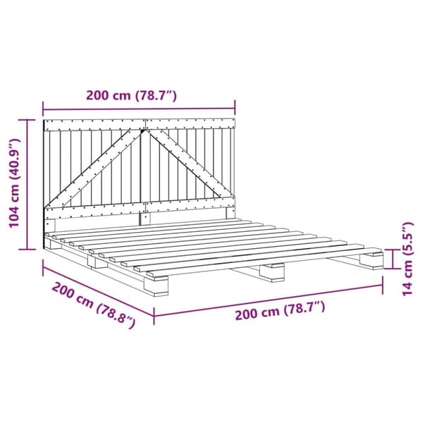 vidaXL Sengeramme med hodegavl 200x200 cm heltre furu