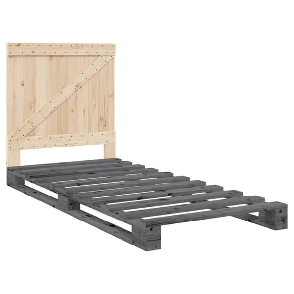 vidaXL Sengeramme med hodegavl grå 90x200 cm heltre furu