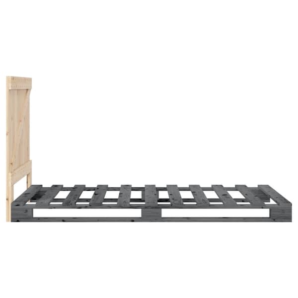 vidaXL Sengeramme med hodegavl grå 90x200 cm heltre furu