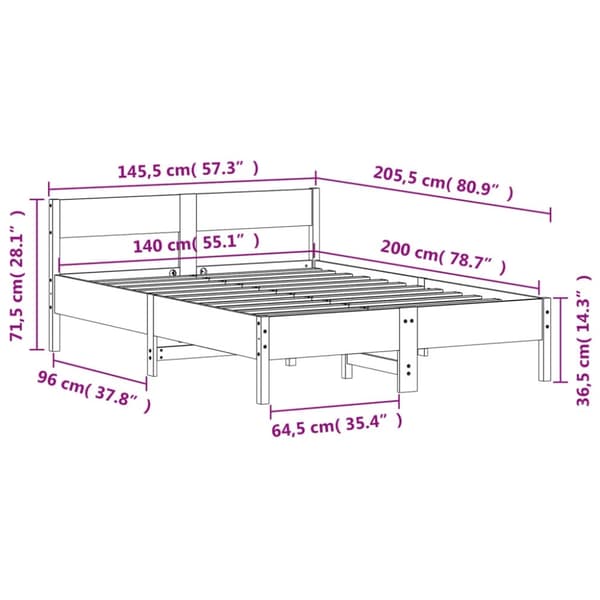 vidaXL sengeramme uden madras 140x200 cm massivt fyr gyldenbrun