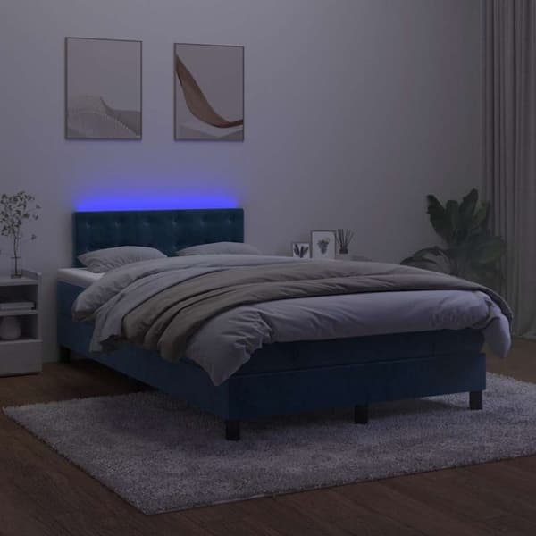 vidaXL Ramsäng med madrass & LED mörkblå 120x190 cm sammet