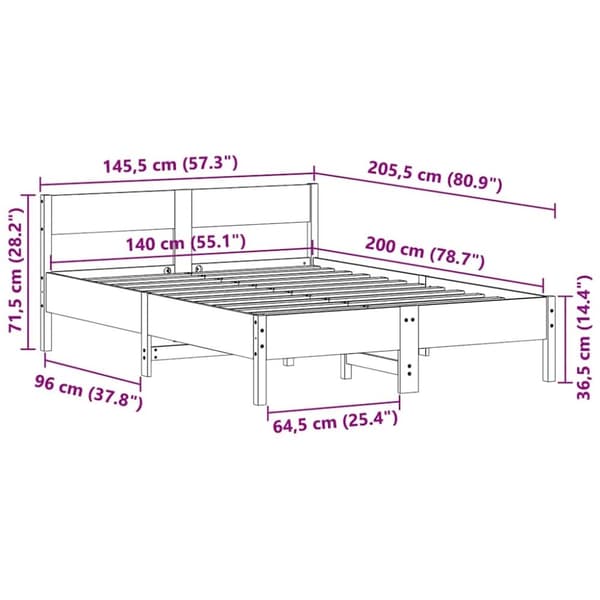 vidaXL Sengeramme uten madrass hvit 140x200 cm heltre furu