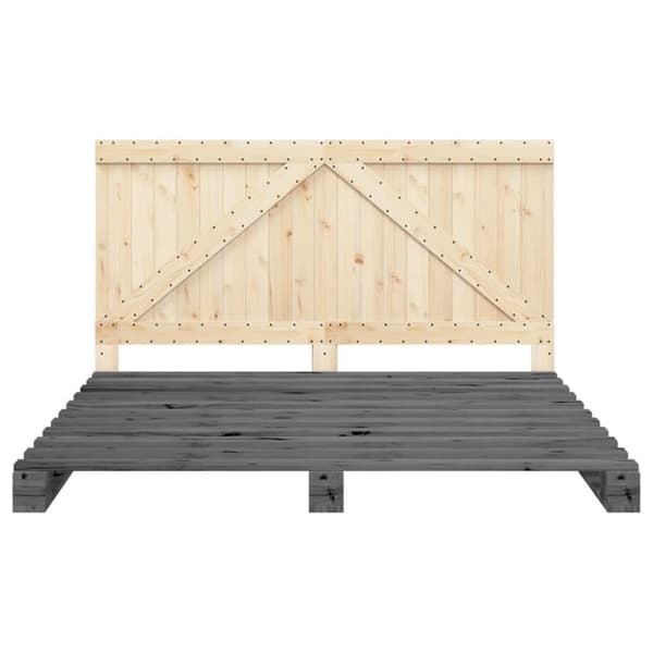 vidaXL Sengeramme med hodegavl grå 200x200 cm heltre furu