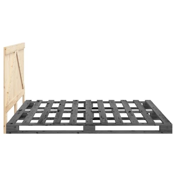 vidaXL Sengeramme med hodegavl grå 200x200 cm heltre furu