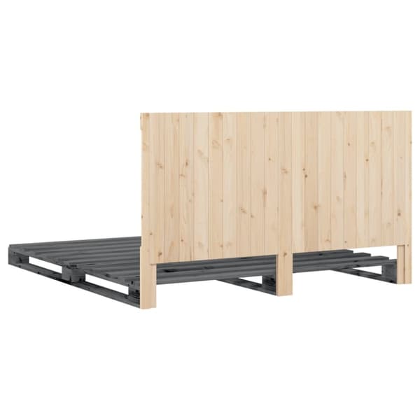 vidaXL Sengeramme med hodegavl grå 200x200 cm heltre furu