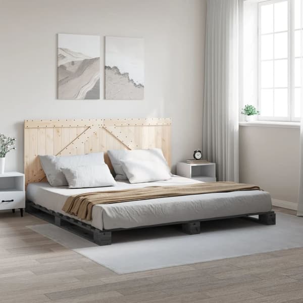vidaXL Sengeramme med hodegavl grå 200x200 cm heltre furu