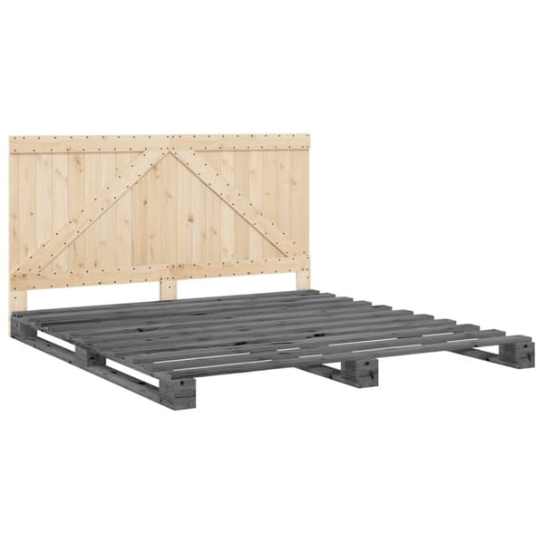 vidaXL Sengeramme med hodegavl grå 200x200 cm heltre furu