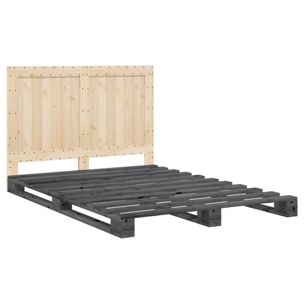 vidaXL sengeramme med sengegavl 140x200 cm massivt fyrretræ grå