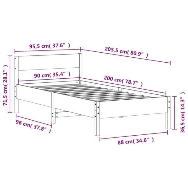 vidaXL Sengeramme uten madrass hvit 90x200 cm heltre furu