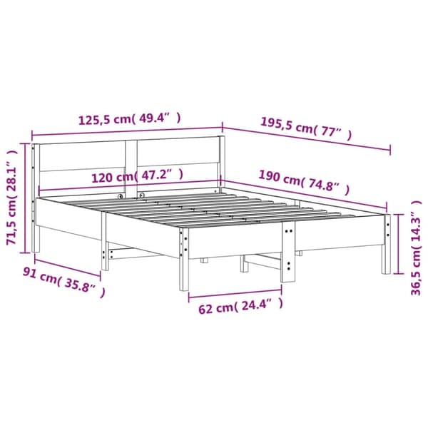 vidaXL sengeramme uden madras 120x190 cm massivt fyrretræ hvid