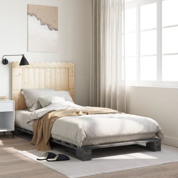 vidaXL Sengeramme med hodegavl grå 100x200 cm heltre furu