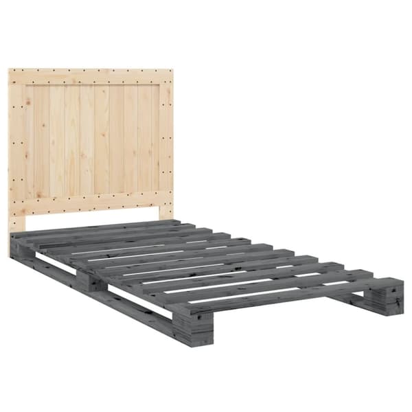 vidaXL Sengeramme med hodegavl grå 100x200 cm heltre furu