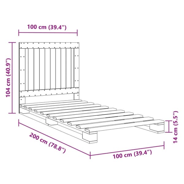 vidaXL sengeramme med sengegavl 100x200 cm massivt fyrretræ grå