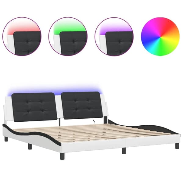 vidaXL Sengeramme med LED-lys hvit og svart 200x200 cm kunstig lær