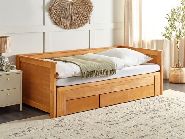 Udtræksseng Lyst Træ 90/180 x 200 cm Børneseng Trille Enkeltseng Design Sengeramme Enkeltmands Seng med Udtræk til Dobbeltseng