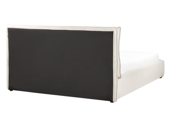 Dubbelsäng med förvaring Säng Ljusbeige Tyg 160 x 200 cm Stoppad Ram Kudde Rygg Förvaring Mysig Sovrum Modernt