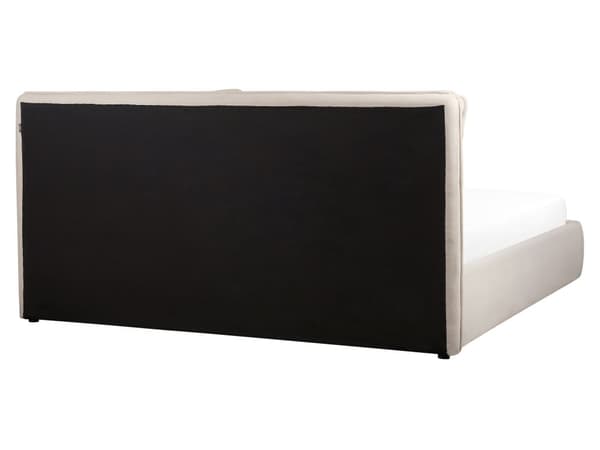 Dubbelsäng med förvaring Säng Ljusbeige Tyg 180 x 200 cm Stoppad Ram Kudde Rygg Förvaring Mysig Sovrum Modernt