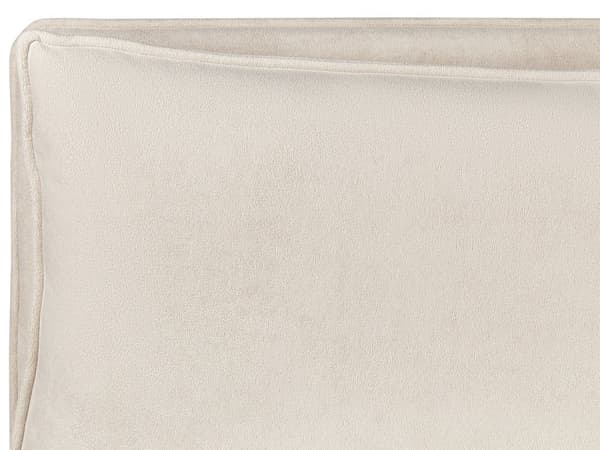 Dubbelsäng med förvaring Säng Ljusbeige Tyg 180 x 200 cm Stoppad Ram Kudde Rygg Förvaring Mysig Sovrum Modernt