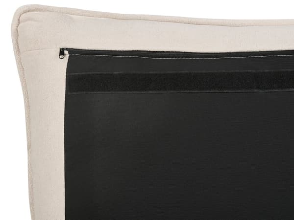 Dubbelsäng med förvaring Säng Ljusbeige Tyg 180 x 200 cm Stoppad Ram Kudde Rygg Förvaring Mysig Sovrum Modernt