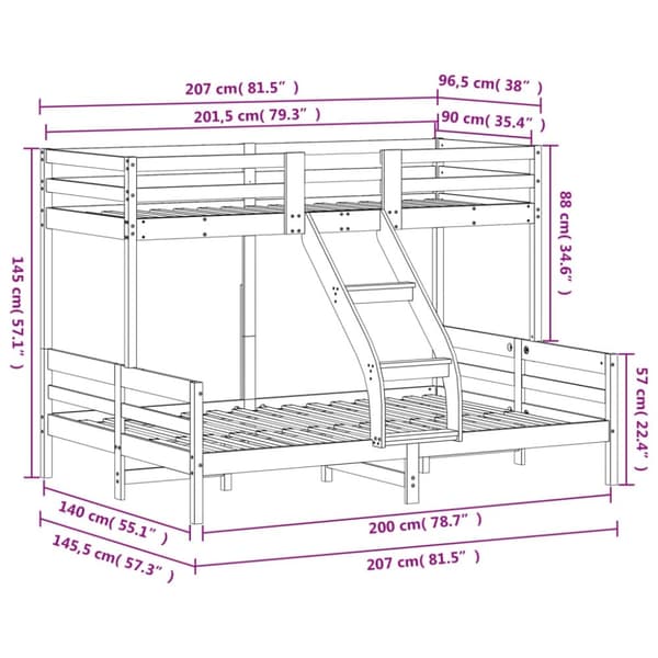 vidaXL Våningssäng 90x200/140x200 cm vit massiv furu