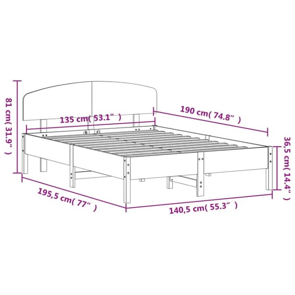 vidaXL Sengeramme uten madrass brun 135x190 cm heltre furu