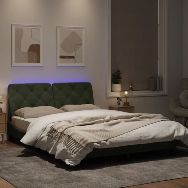vidaXL sengeramme med LED-lys 140x200 cm fløjl lysegrå