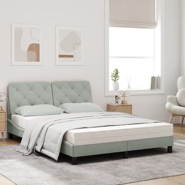 vidaXL seng med madras 140x190 cm velour lysegrå