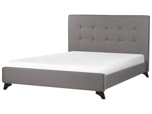 Sänky harmaa polyesteri kangas verhoilu 140 x 200 cm tuftattu sängynpääty napeilla sälepohja moderni tyyli