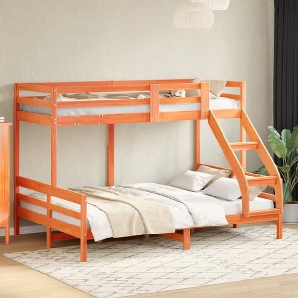vidaXL køjeseng 90x200/140x200 cm massivt fyrretræ gyldenbrun