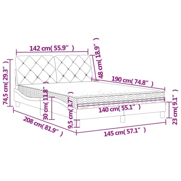 vidaXL seng med madras 140x190 cm velour sort