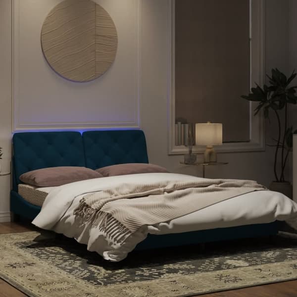 vidaXL sengeramme med LED-lys 120x200 cm velour blå