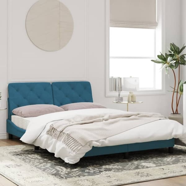 vidaXL sengeramme med LED-lys 120x200 cm velour blå