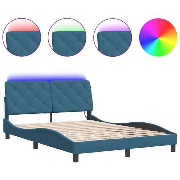 vidaXL sengeramme med LED-lys 120x200 cm velour blå