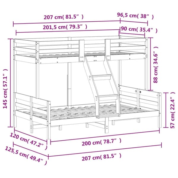 vidaXL køjeseng 90x200/120x200 cm massivt fyrretræ gyldenbrun