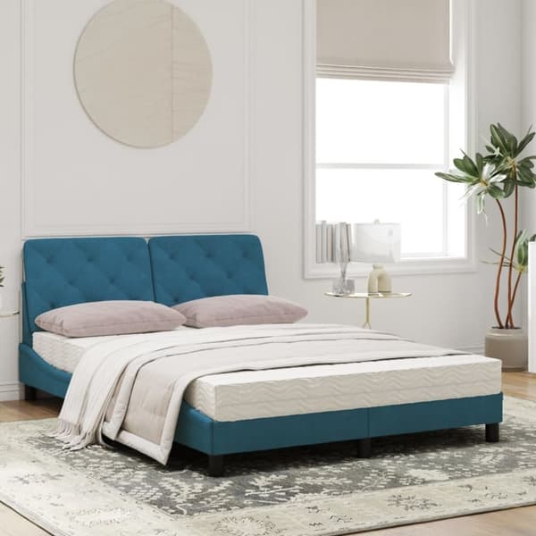 vidaXL Säng med madrass blå 140x190 cm sammet