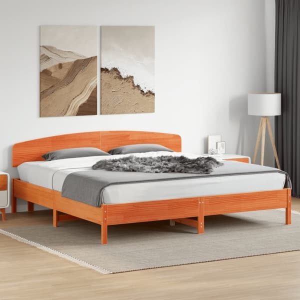 vidaXL sengeramme uden madras 200x200 cm massivt fyrretræ gyldenbrun