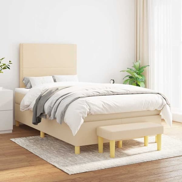 vidaXL kontinentalseng med madras 120x190 cm stof cremefarvet