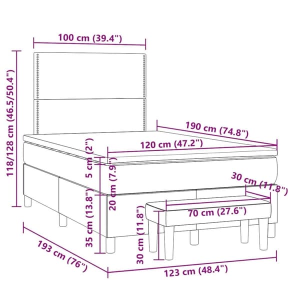 vidaXL kontinentalseng med madras 120x190 cm stof cremefarvet
