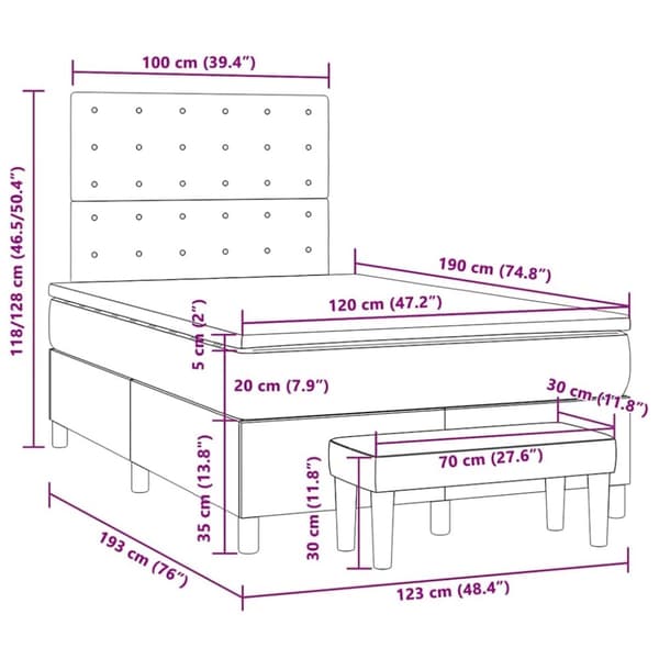 vidaXL kontinentalseng med madras 120x190 cm stof cremefarvet