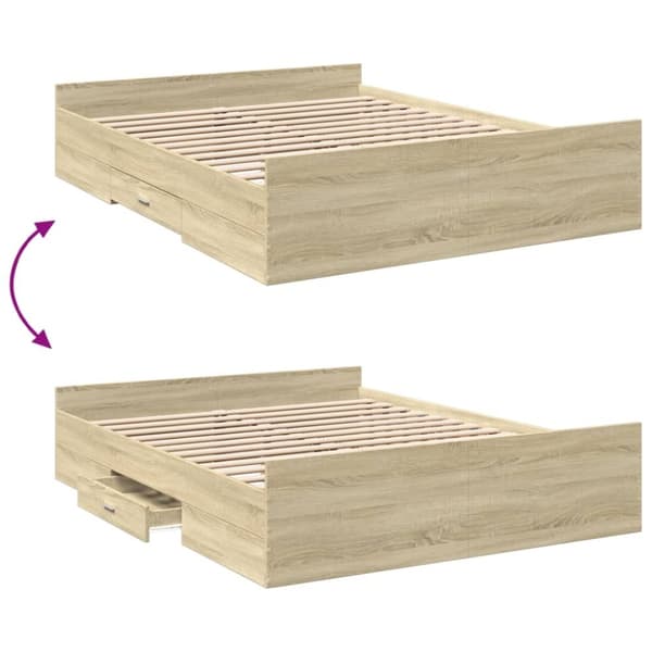 vidaXL Sengeramme med skuffer sonoma eik 140x200 cm konstruert tre