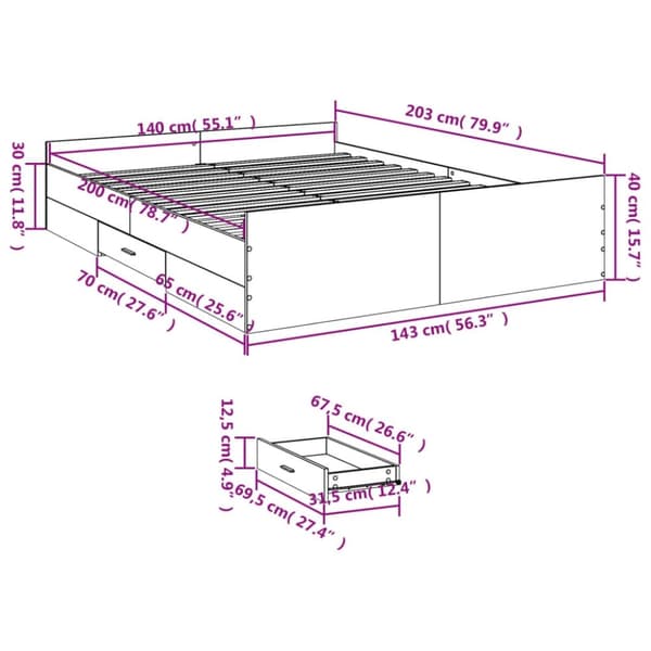 vidaXL Sengeramme med skuffer sonoma eik 140x200 cm konstruert tre
