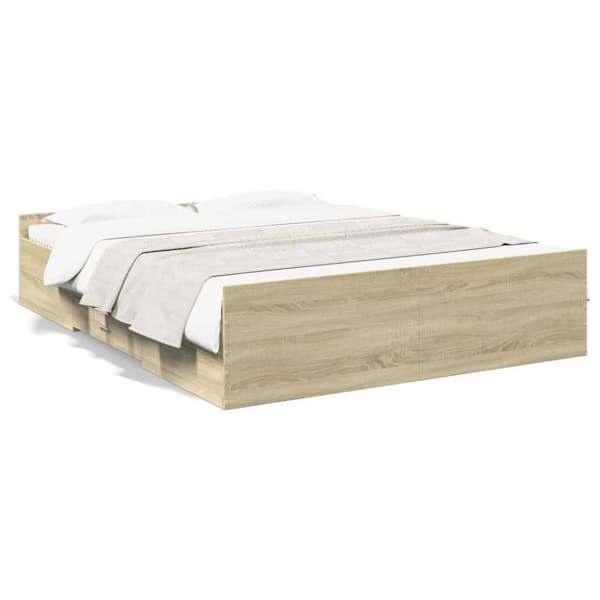 vidaXL Sengeramme med skuffer sonoma eik 140x200 cm konstruert tre