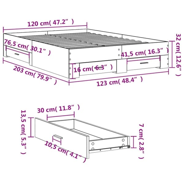 vidaXL sengeramme med skuffer 120x200 cm konstrueret træ sort