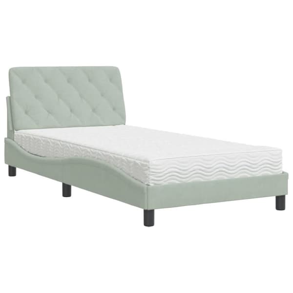 vidaXL seng med madras 100x200 cm velour lysegrå