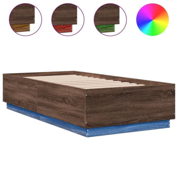 vidaXL Sengeramme med LED-lys brun eik 75x190 cm konstruert tre