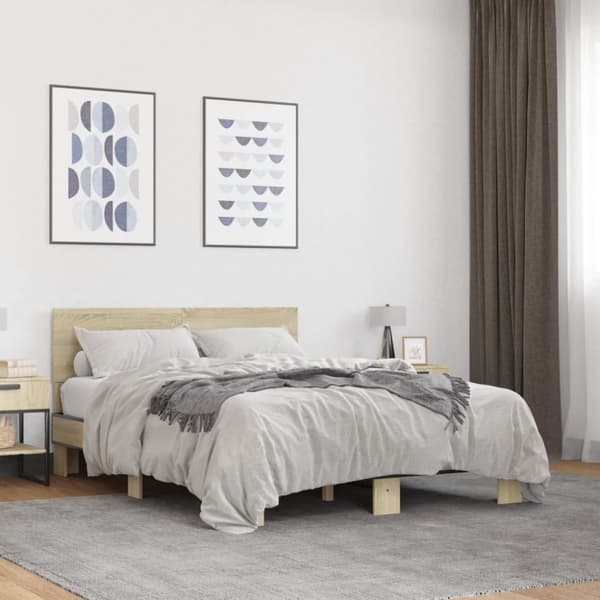 vidaXL Sängynrunko Sonoma-tammi 120x190 cm tekninen puu ja metalli