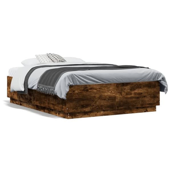 vidaXL Sängynrunko LED-valoilla savutammi 135x190 cm tekninen puu